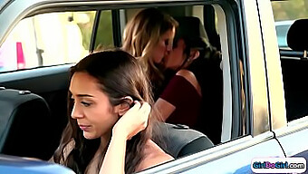 Busty Girls Make Out In The Backseat Of A Car