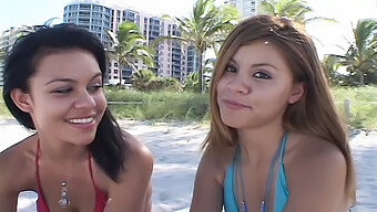 Two Naughty Teen Girls Give A Deepthroat Blowjob On The Beach