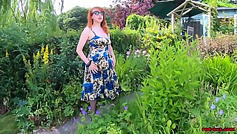 Busty Red'S Solo Play In The Garden