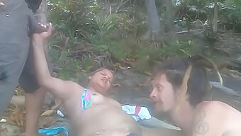 Blonde Bombshell And Her Naked Boyfriend Have A Wild Public Sex Orgy At The Beach