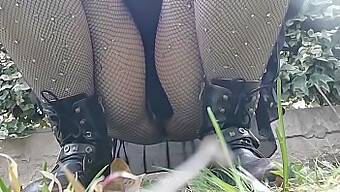 Watch As A Woman With A Fetish For Public Urination Shows Off Her Pussy In Fishnet Stockings