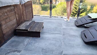 Hot Blonde Pees And Squirts On A Patio In The Mountains