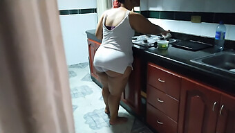 Brazilian Teen Gives Her Friend A Handjob While His Mom Cleans The Kitchen